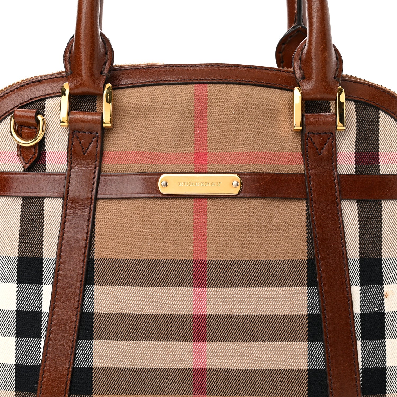 Burberry Bridle Calfskin House Check Small Orchard Bowling Bag Dark Tan 4 of 20