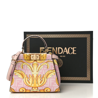 Fendi X VERSACE Vitello Seta Nappa Fendace FF Baroque Mini Peekaboo Iconic Satchel Pink Gold 10 of 10