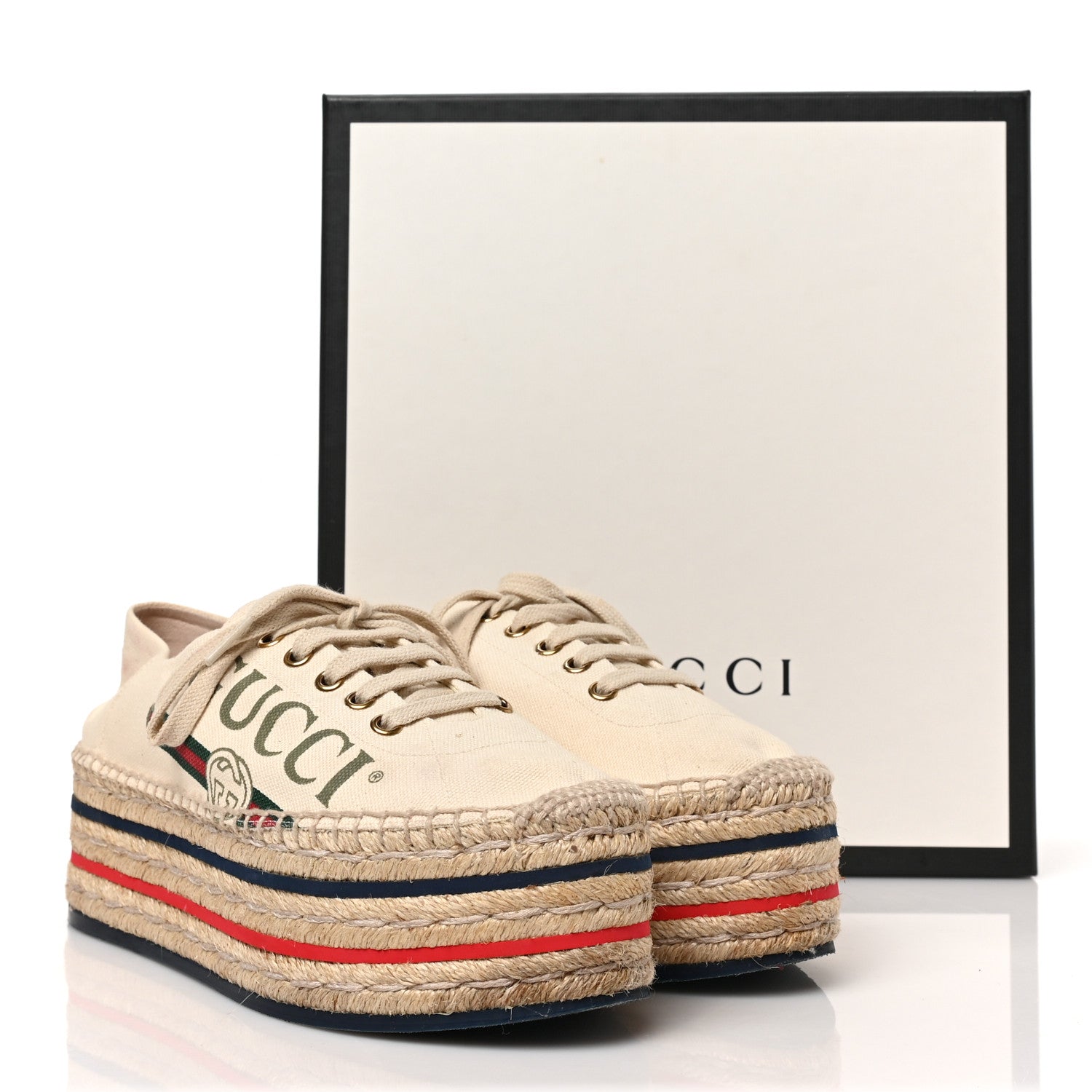Gucci Canvas Logo Lace-Up Platform Espadrilles 38.5 Greggio Grege 10 of 10