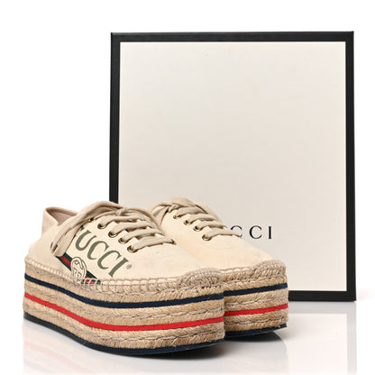 Gucci Canvas Logo Lace-Up Platform Espadrilles 38.5 Greggio Grege 10 of 10