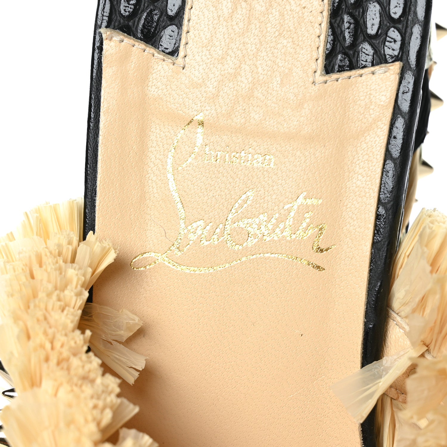 Christian Louboutin Jurassic Calfskin Rafia Voltinoudou 60 Spike Flatform Sandals 39 Black Savane 6 of 7