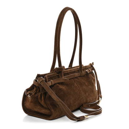 Prada Suede Triangle Medium Bonnie Shoulder Bag Cacao 3 of 9