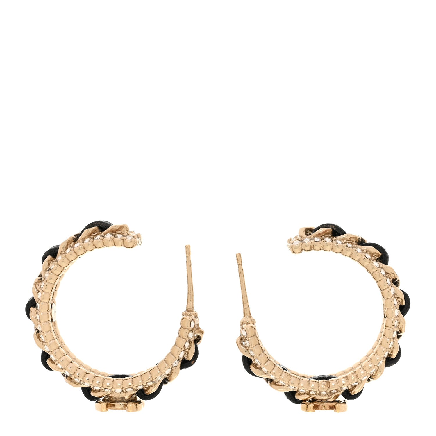 Chanel Crystal Lambskin CC Chain Hoop Earrings Gold Black 3 of 4