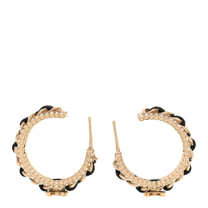 Chanel Crystal Lambskin CC Chain Hoop Earrings Gold Black 3 of 4