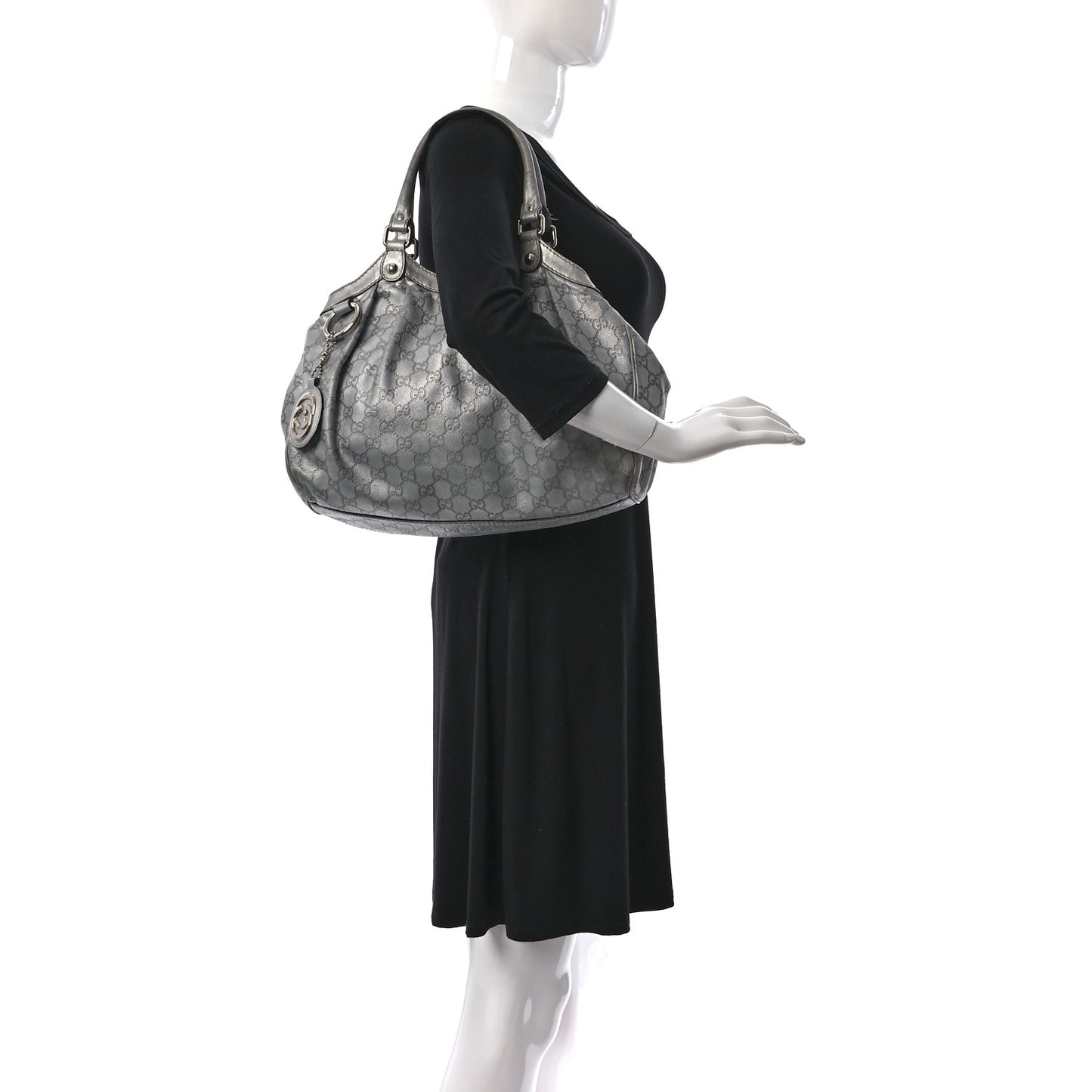 Metallic Guccissima Medium Sukey Tote Silver