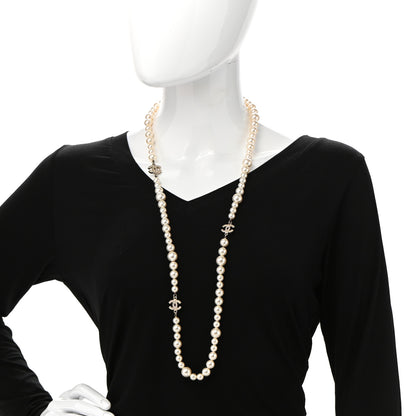 Chanel Graduated Pearl Crystal CC Long Necklace Light Gold 2 of 6
