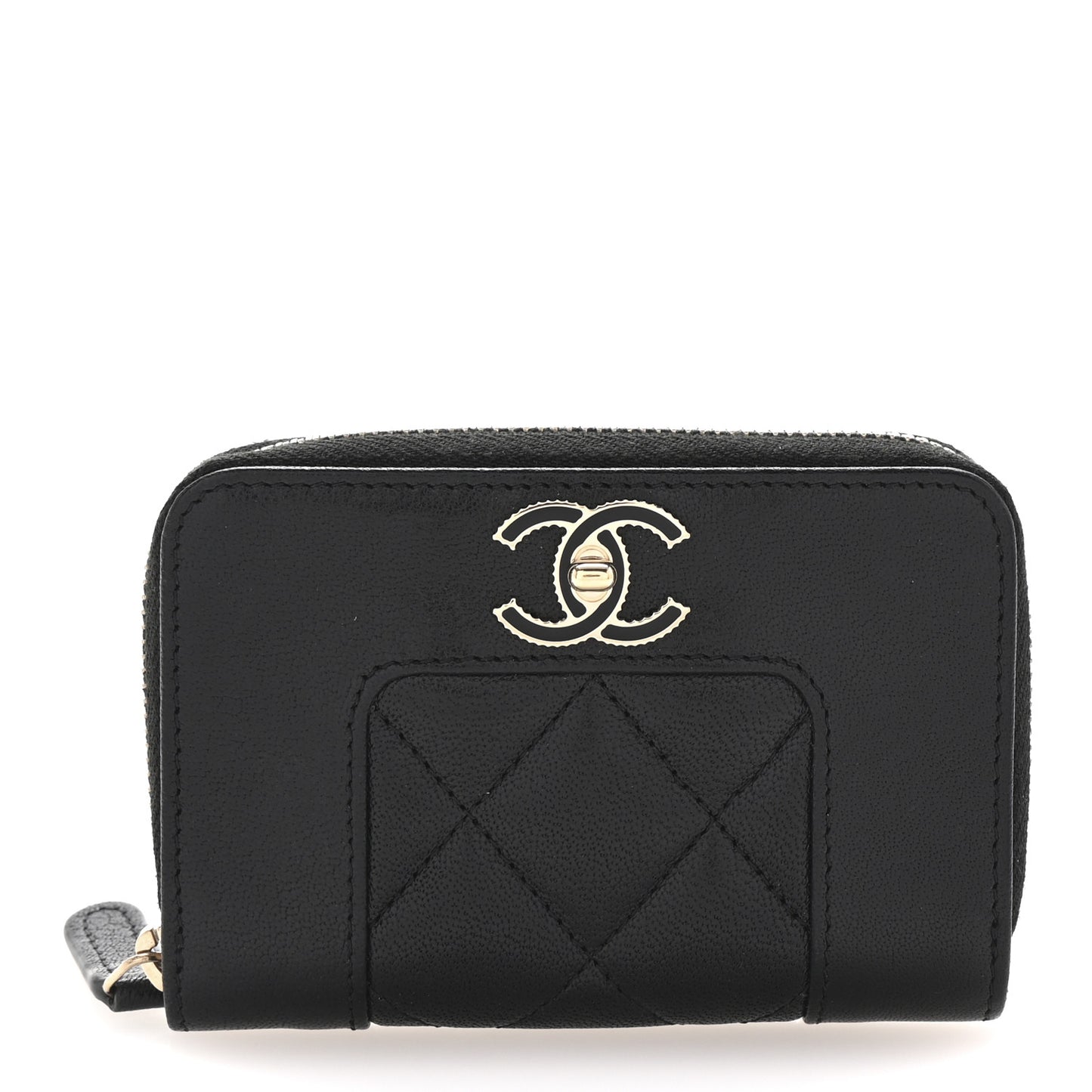 Sheepskin Quilted Mademoiselle Vintage Zip Coin Purse Black