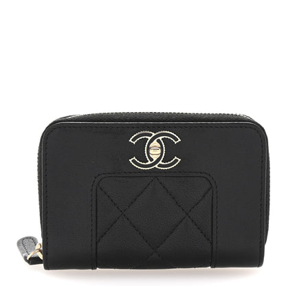 Chanel Sheepskin Quilted Mademoiselle Vintage Zip Coin Purse Black 1 of 8