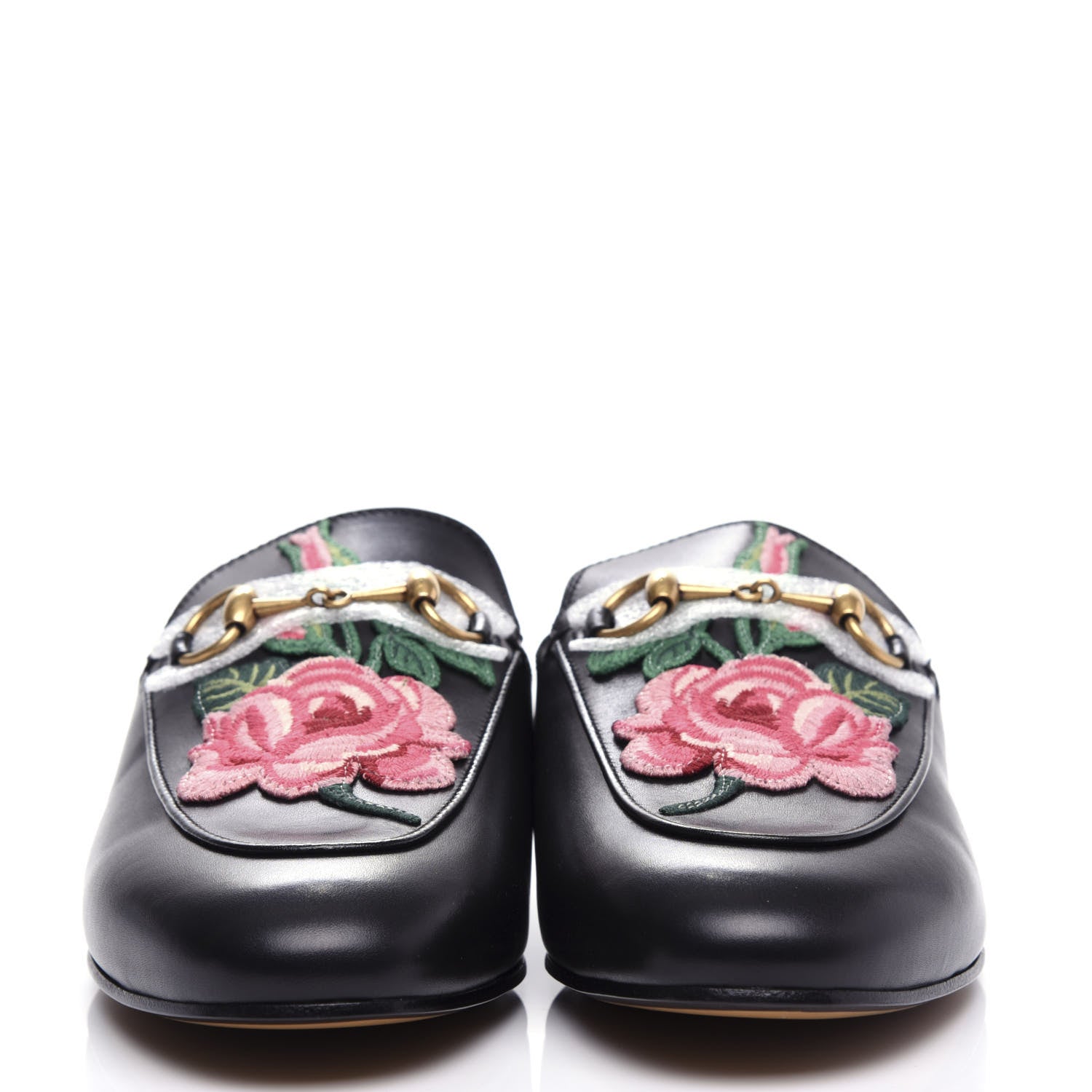 Gucci Calfskin Flower Embroidered Princetown Slippers 37 Black 2 of 11