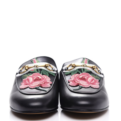 Gucci Calfskin Flower Embroidered Princetown Slippers 37 Black 2 of 11