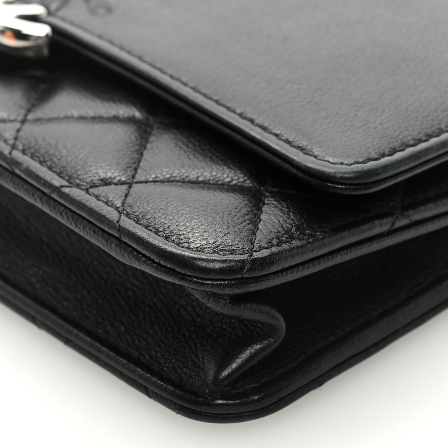 Grained Calfskin Quilted CC Box Wallet On Chain WOC Black