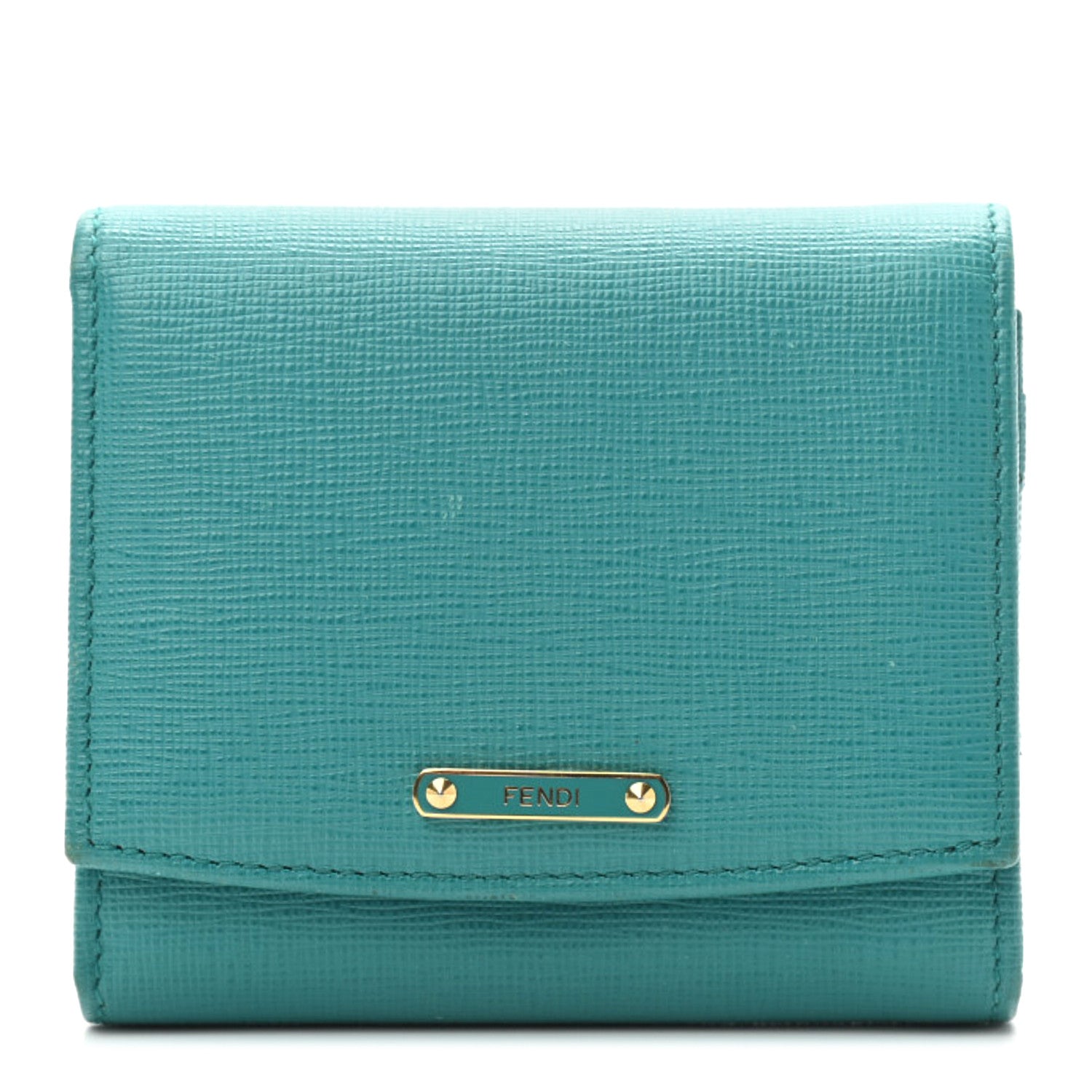 Fendi Vitello Elite Bi-Color Compact Wallet Lago Oceano 1 of 9
