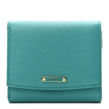 Fendi Vitello Elite Bi-Color Compact Wallet Lago Oceano 1 of 9