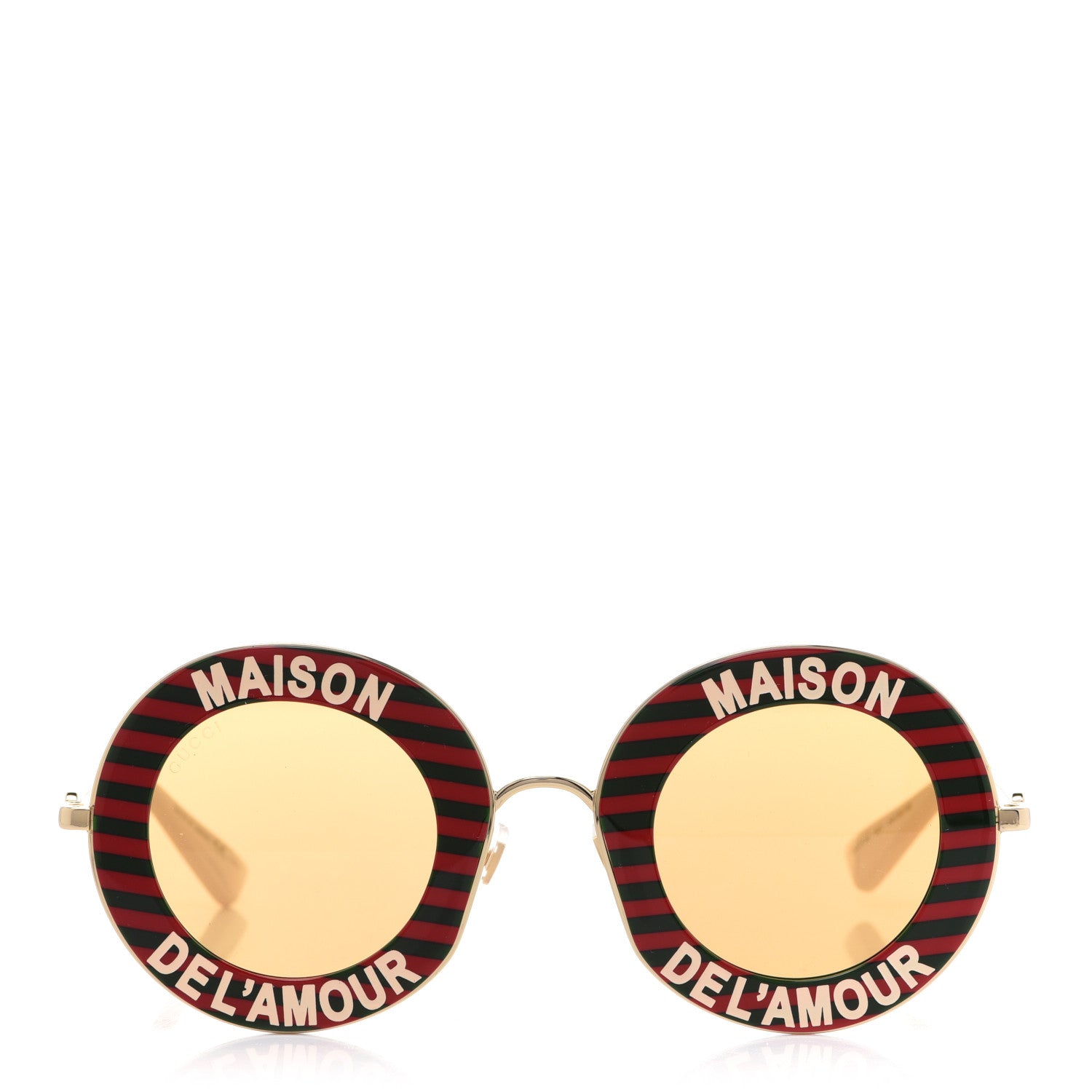 Gucci Metal Acetate Striped Maison Del'Amour Round Frame Sunglasses GG0113S Red Green 2 of 8