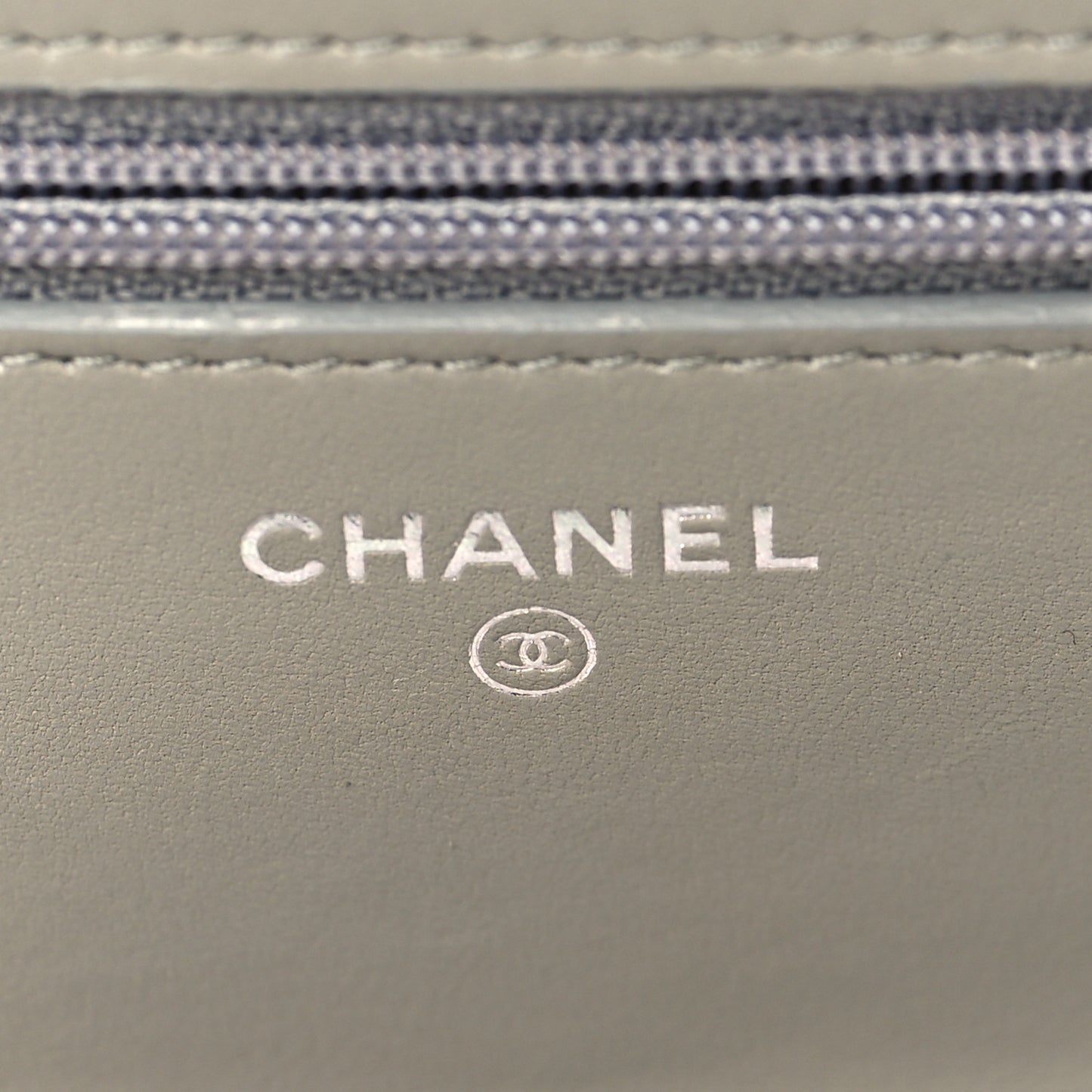 Lambskin Quilted Wallet On Chain WOC Grey