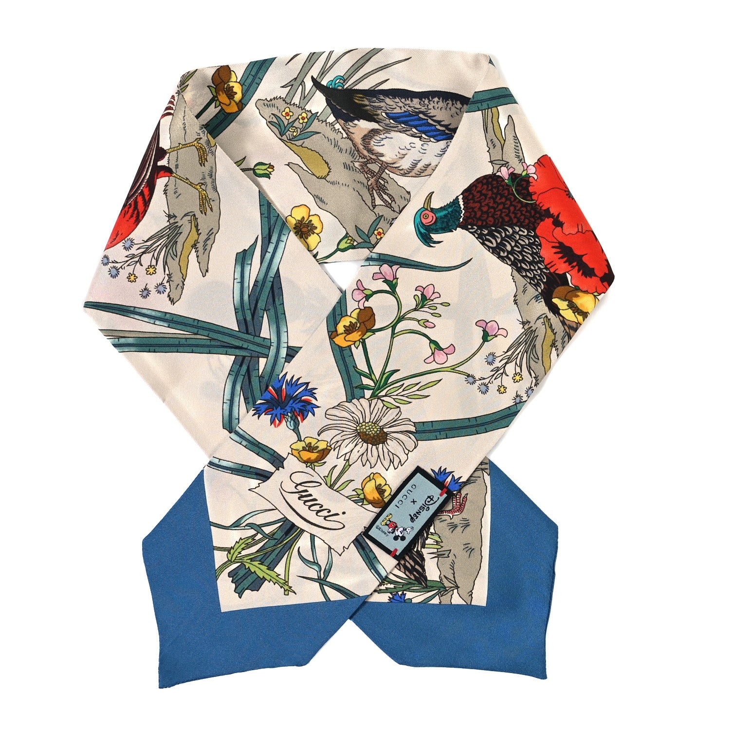 Gucci X DISNEY Silk Twill Mickey Lac Neck Bow Scarf Ivory Blue 1 of 3