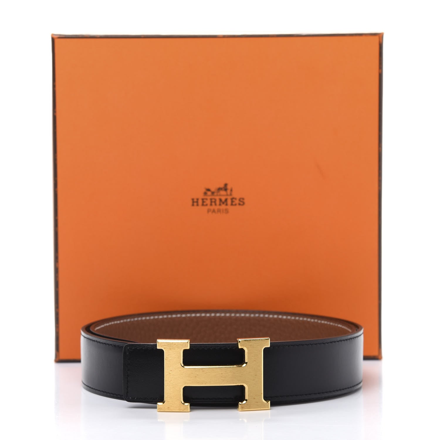 Hermes Box Taurillon Clemence 32mm H Belt 85 Black Gold 7 of 7