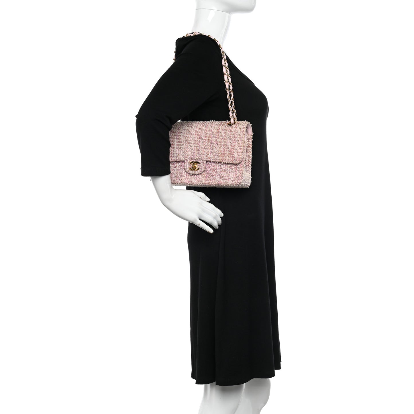 Tweed Quilted Medium Double Flap Light Pink