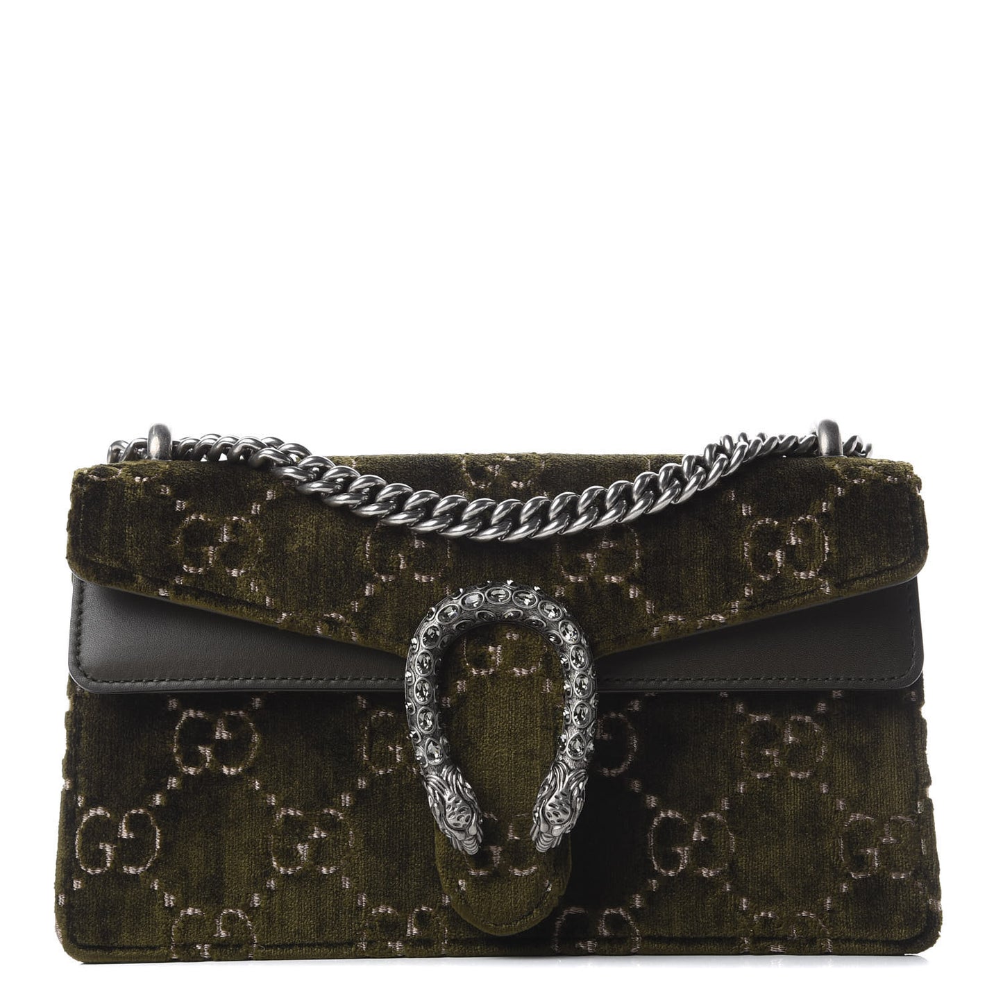 Velvet Moon Calfskin Crystal GG Monogram Small Dionysus Shoulder Bag Dark Olive Rose Gold