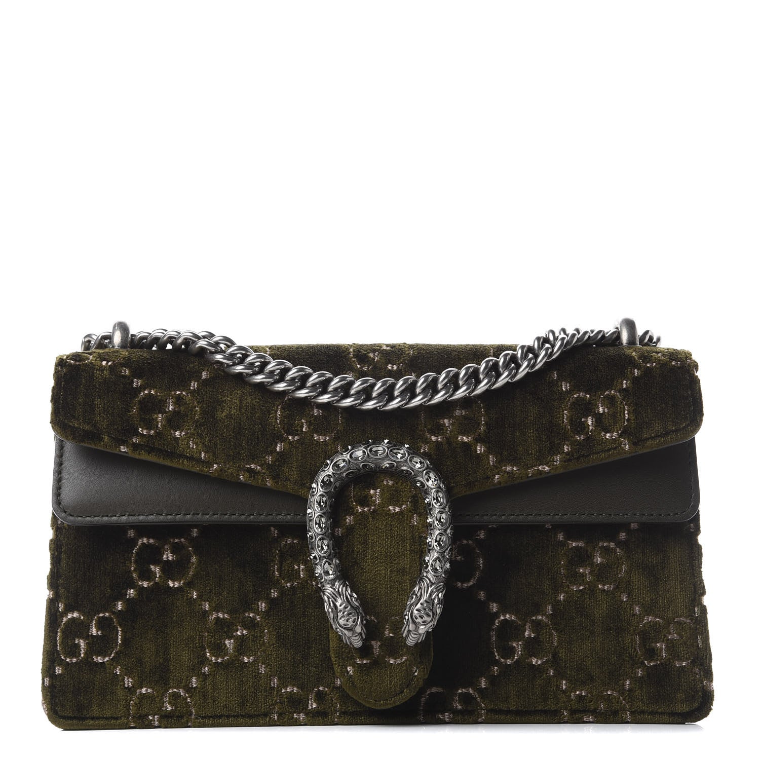Gucci Velvet Moon Calfskin Crystal GG Monogram Small Dionysus Shoulder Bag Dark Olive Rose Gold 1 of 9