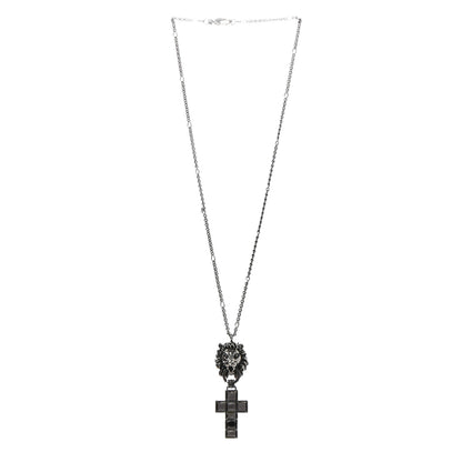 Gucci Enamel Brass Lion Head Crucifix Necklace Black 3 of 8