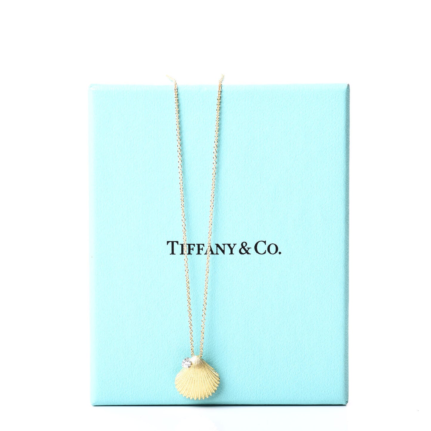 18K Yellow Gold Diamond Seashell Pendant Necklace