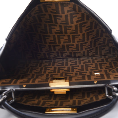 Fendi Goatskin Zucca Large Peekaboo Iconic Satchel Black Tobacco 7 of 12