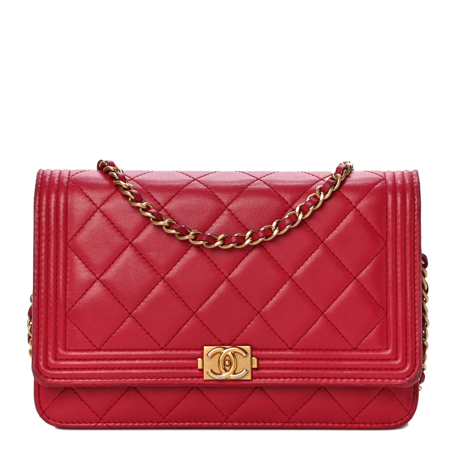 Lambskin Quilted Boy Wallet On Chain WOC Red