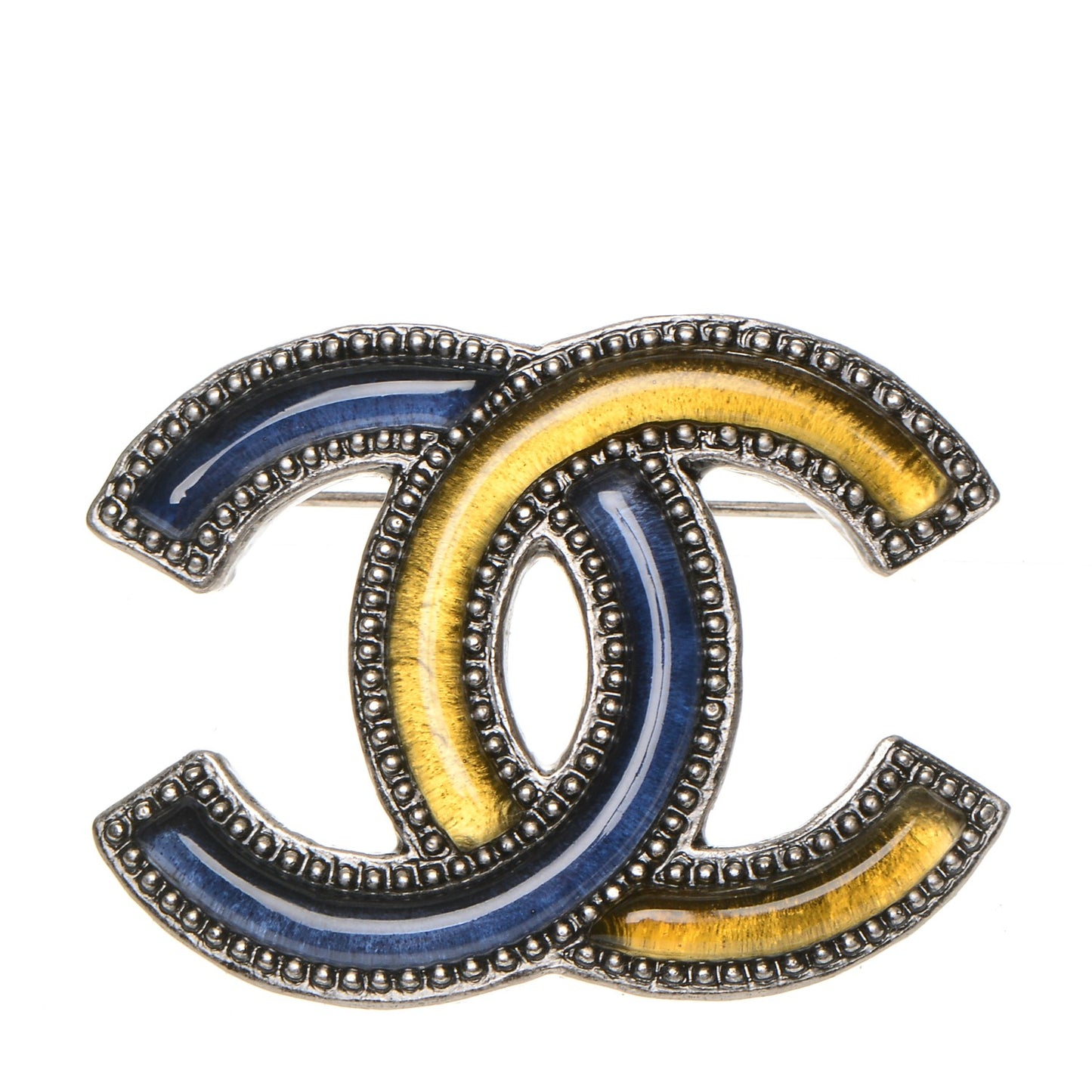 Enamel CC Brooch Ruthenium Blue Yellow