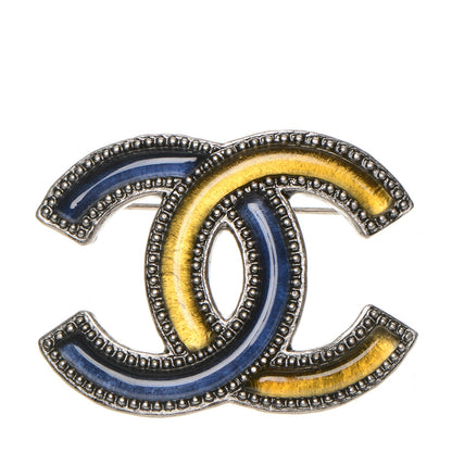Chanel Enamel CC Brooch Ruthenium Blue Yellow 1 of 4