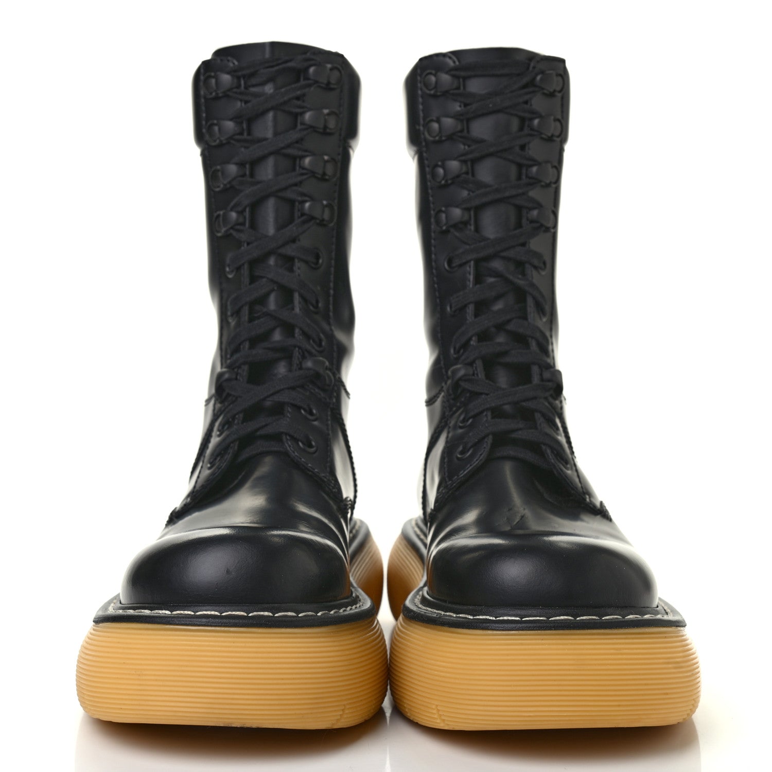 Bottega Veneta Calfskin The Swell Lace Up Boots 37 Black Natural Rubber 2 of 12