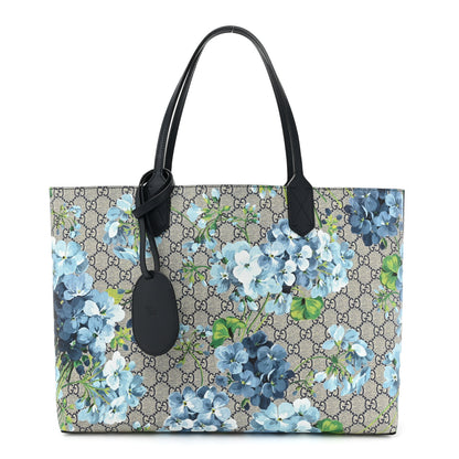 Gucci GG Supreme Monogram Blooms Medium Reversible Tote Beige Blue Navy 1 of 19