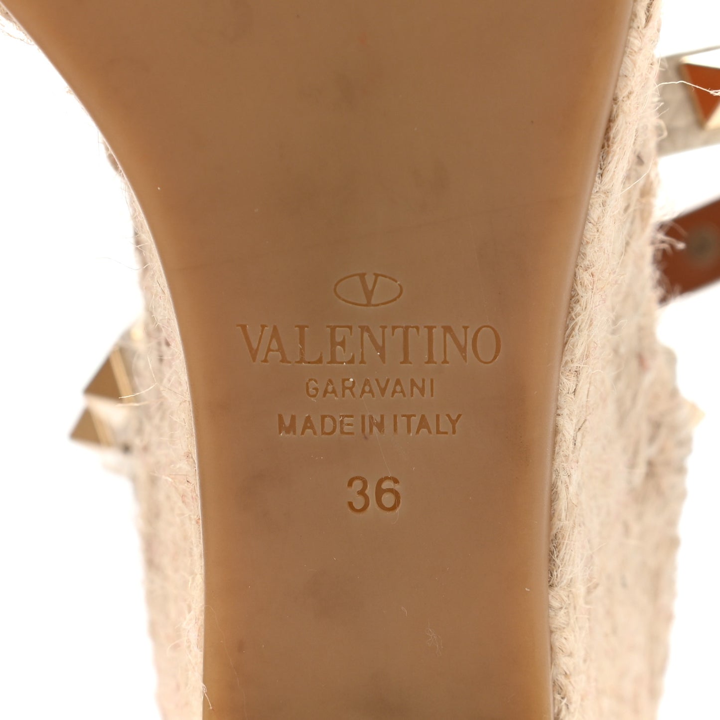 Grained Calfskin Rockstud Ankle Wrap Espadrille 15/85mm Wedges 36 Light Ivory