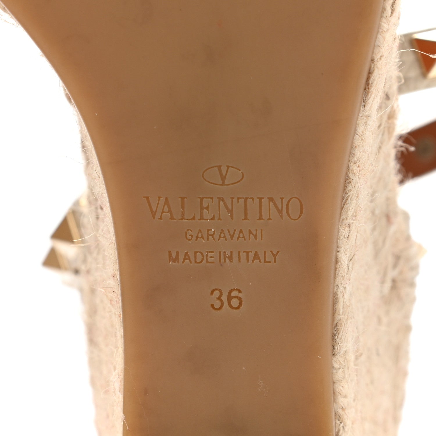 Valentino Garavani Grained Calfskin Rockstud Ankle Wrap Espadrille 15/85mm Wedges 36 Light Ivory 6 of 9