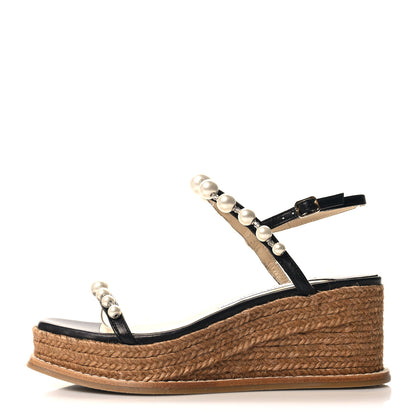 Jimmy Choo Calfskin Espadrille Amatuus 60 Wedge Sandals 35 Black 1 of 7