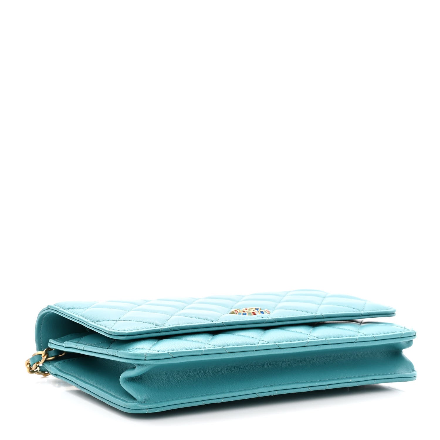 Chanel Lambskin Gripoix Quilted Wallet On Chain WOC Turquoise 4 of 13