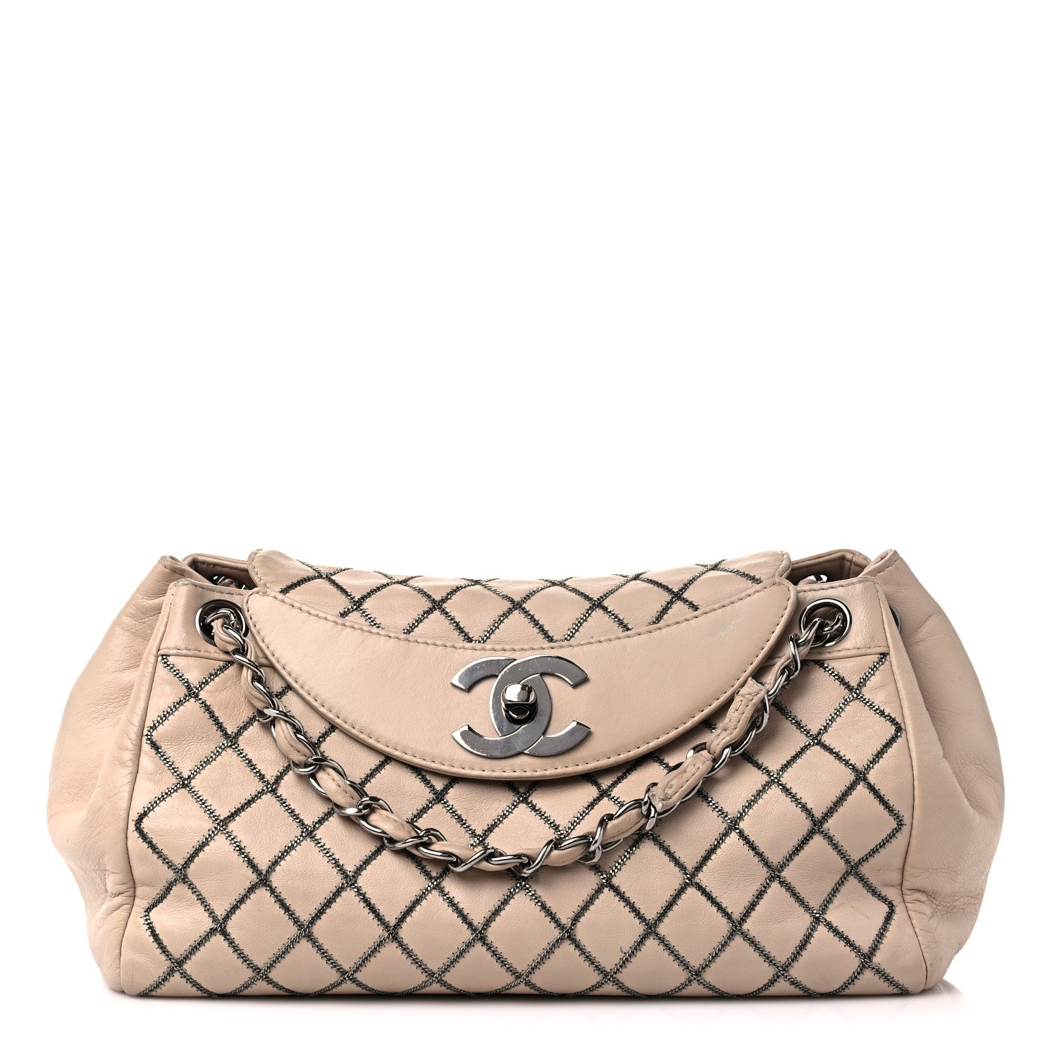 Chanel Lambskin Chain Stitch Shoulder Bag Beige 1 of 19