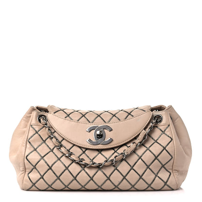 Chanel Lambskin Chain Stitch Shoulder Bag Beige 1 of 19