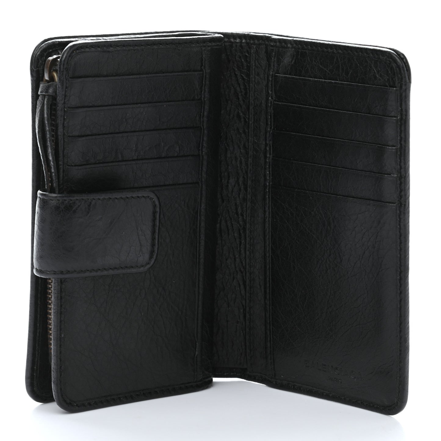 Agneau Classic Hardware Continental Zip Around Wallet Black