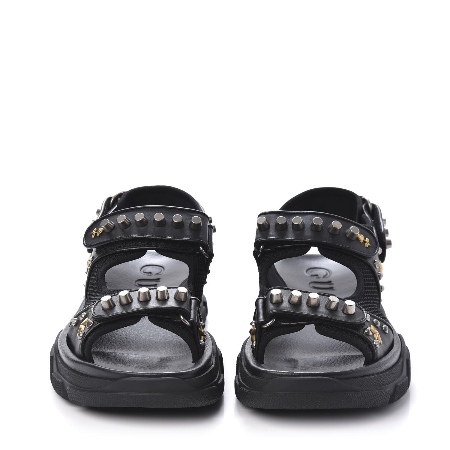 Gucci Nappa Mesh Studded Mens Aguru Sandals 6 Black 2 of 9