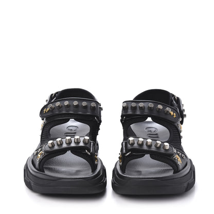 Gucci Nappa Mesh Studded Mens Aguru Sandals 6 Black 2 of 9