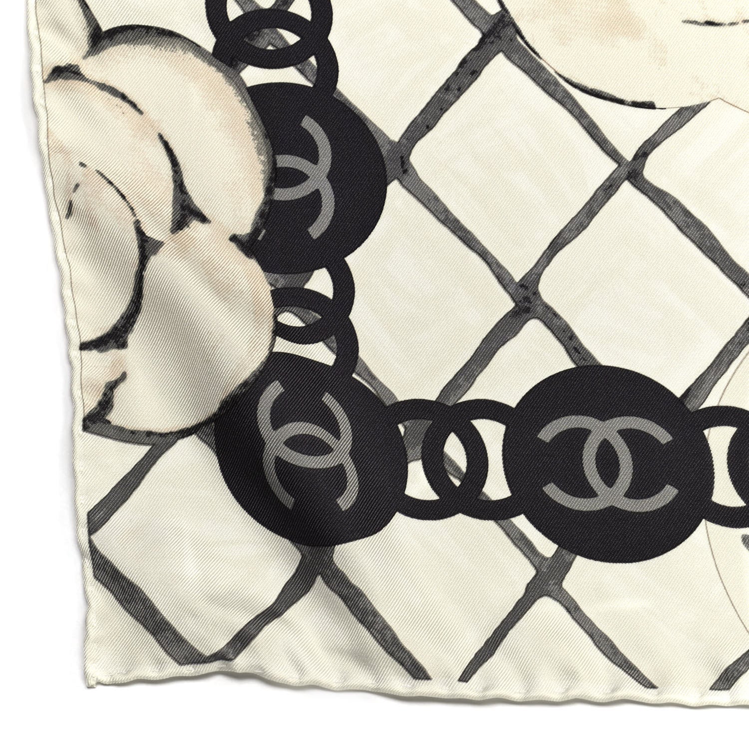 Chanel Silk Camellia CC Square Scarf Ivory 3 of 4