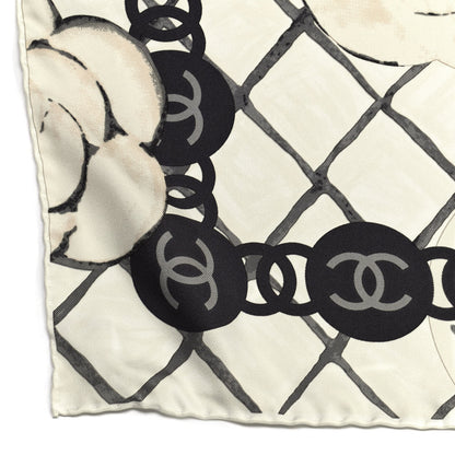 Chanel Silk Camellia CC Square Scarf Ivory 3 of 4