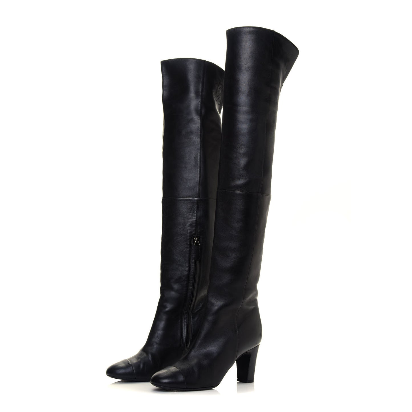 Calfskin CC Knee High Boots 37 Black