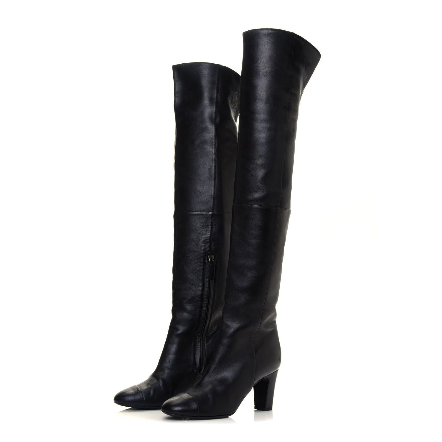 Chanel Calfskin CC Knee High Boots 37 Black 3 of 7