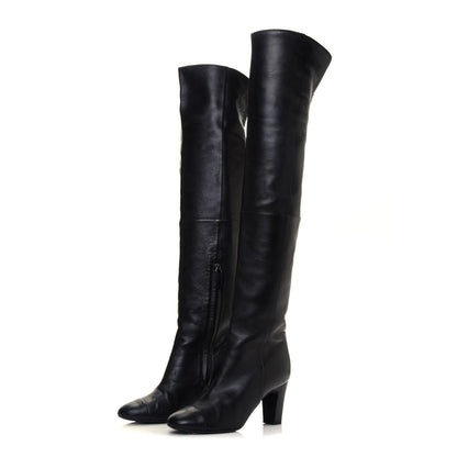 Chanel Calfskin CC Knee High Boots 37 Black 3 of 7