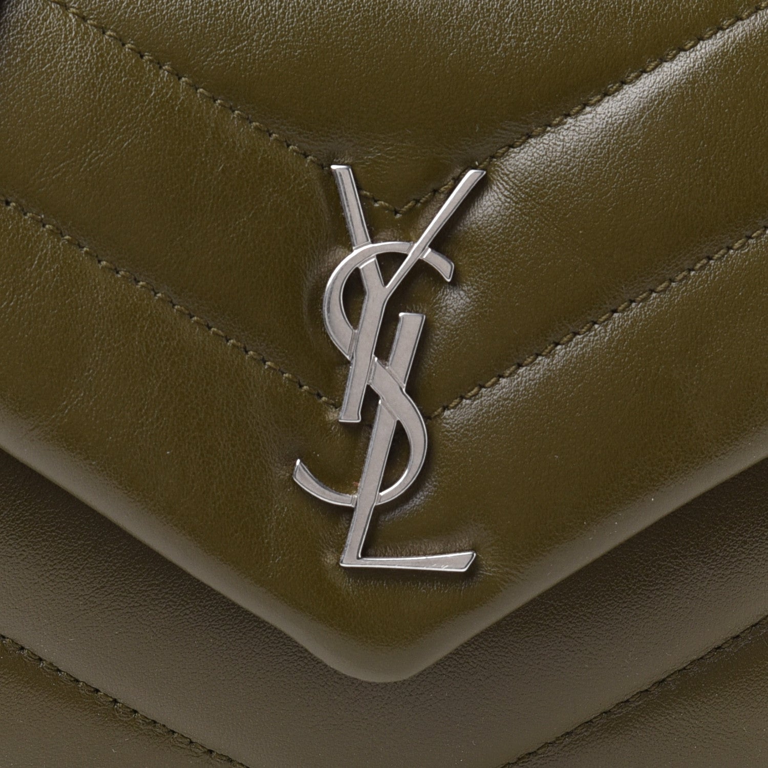 Saint Laurent Calfskin Y Quilted Monogram Toy Loulou Crossbody Bag Military Olive 9 of 13