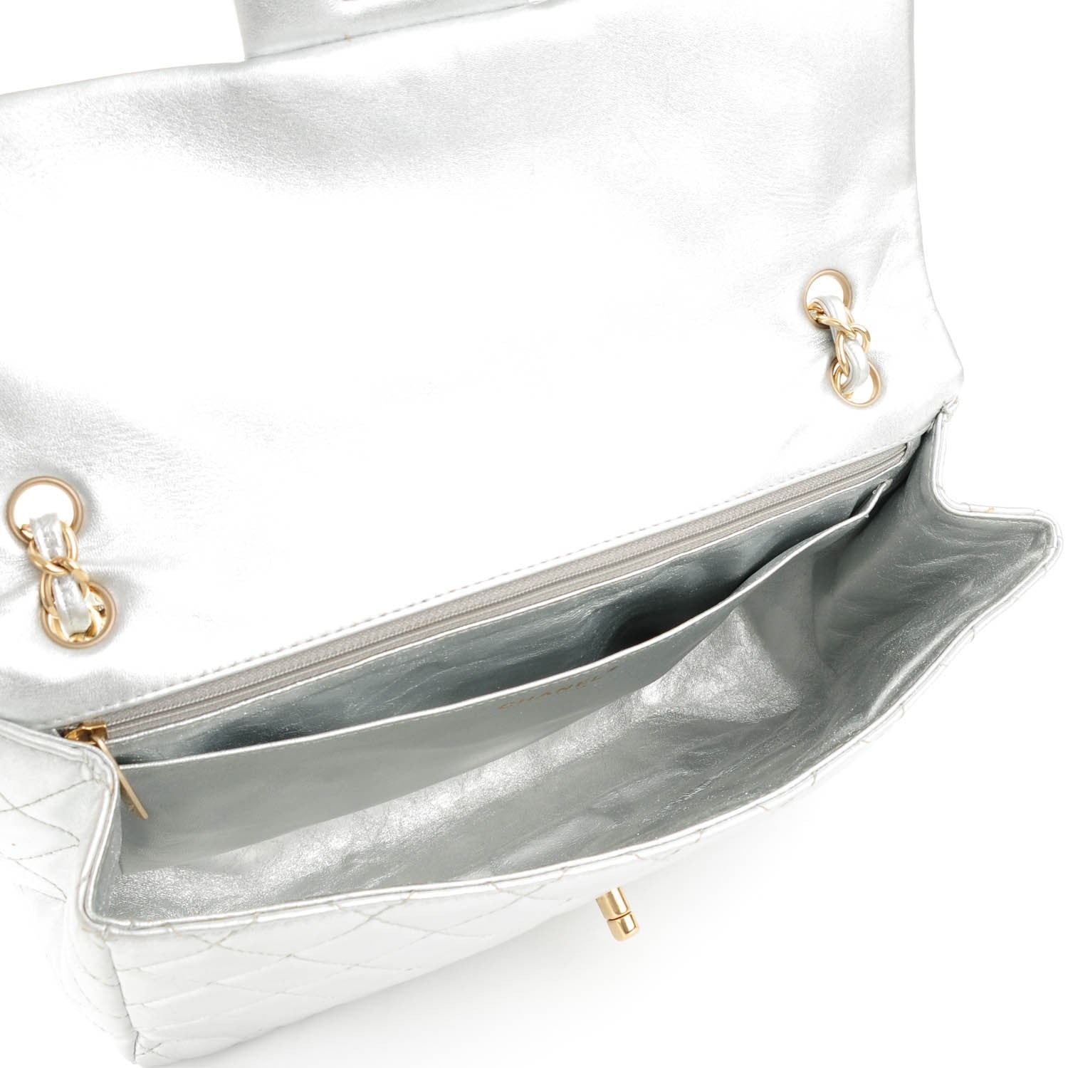 Chanel Metallic Lambskin Quilted Maxi Single Flap Silver 5 of 10