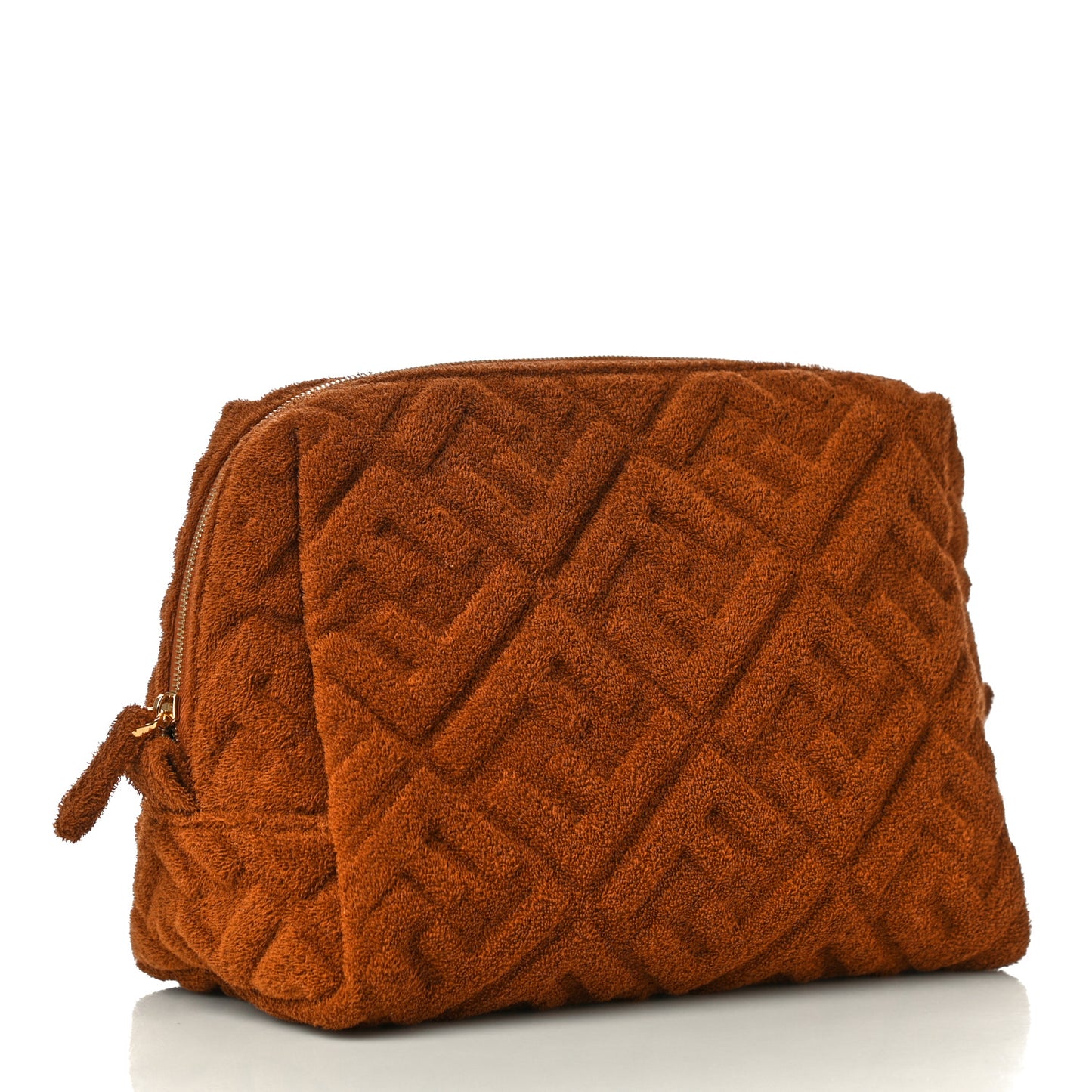 Terry Cloth Vitello Century Matte FF 1974 Embossed Medium Trapezoid Beauty Pouch Caramel
