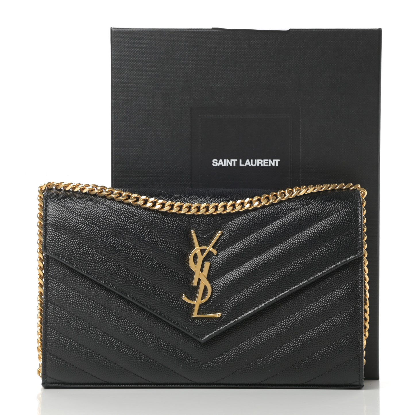 Grain De Poudre Matelasse Chevron Monogram Chain Wallet Black
